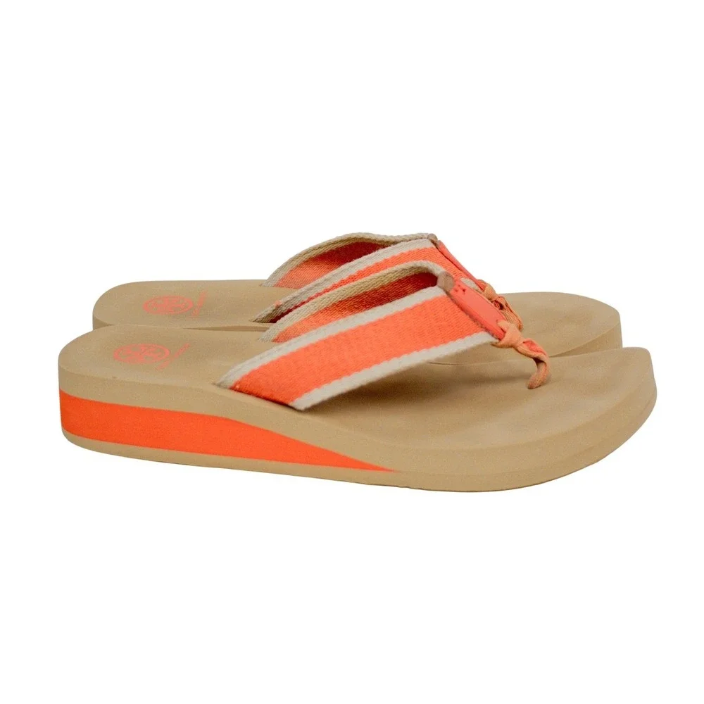 TORY BURCH 'Wilhelm' Sandal Orange & Tan Thong Style Flip Flop Size 10